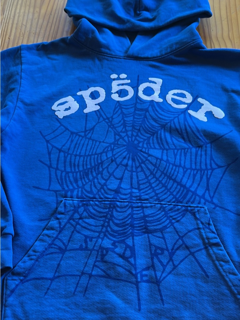 Blue Sp5der Web Pullover Hoodie with Chest Graphic